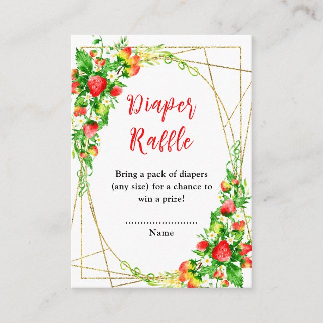 Strawberries and Daisies Baby Shower Diaper Raffle Enclosure Card (Front)