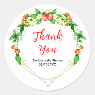 Strawberries and Daisies Baby Shower Thank You Classic Round Sticker