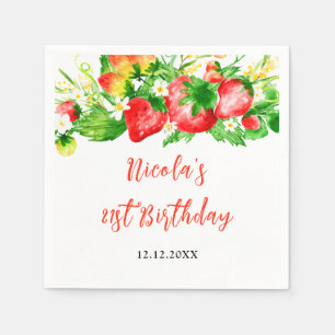 Strawberries and Daisies Birthday Napkin