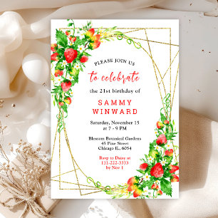 Strawberries and Daisies Birthday Party Invitation