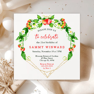 Strawberries and Daisies Birthday Party Invitation