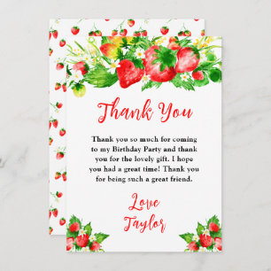 Strawberries and Daisies Birthday Party Thank You Card