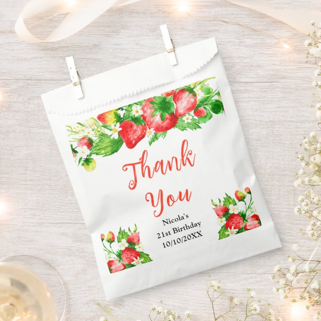 Strawberries and Daisies Birthday Thank You Favour Bags (Clipped)