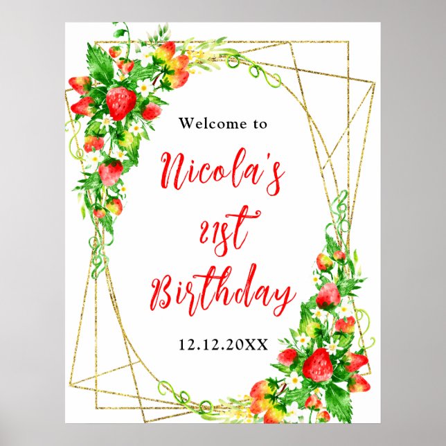 Strawberries and Daisies Birthday Welcome Poster (Front)