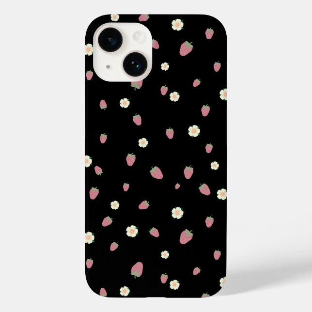 Strawberries and Flowers Black Pattern Case-Mate iPhone Case (Back)