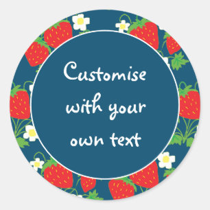 Strawberries and Flowers Blue Custom Text Classic Round Sticker