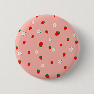 Strawberries and Flowers Pattern 6 Cm Round Badge