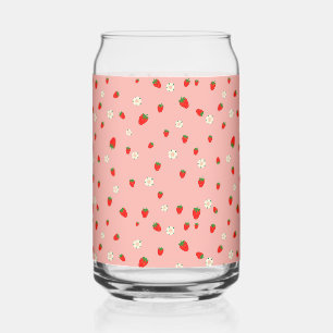 Strawberries and Flowers Pattern Can Glass