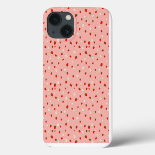 Strawberries and Flowers Pattern iPhone 13 Case