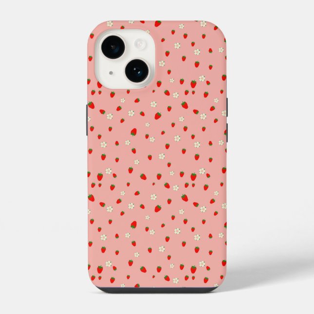 Strawberries and Flowers Pattern iPhone Case (Back)