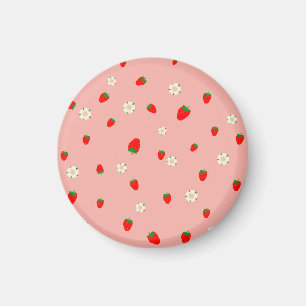 Strawberries and Flowers Pattern Magnet