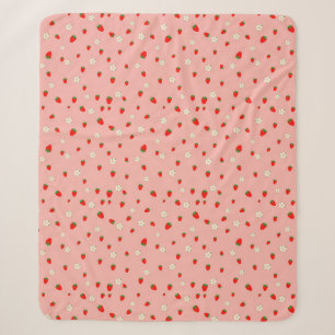 Strawberries and Flowers Pattern Sherpa Blanket