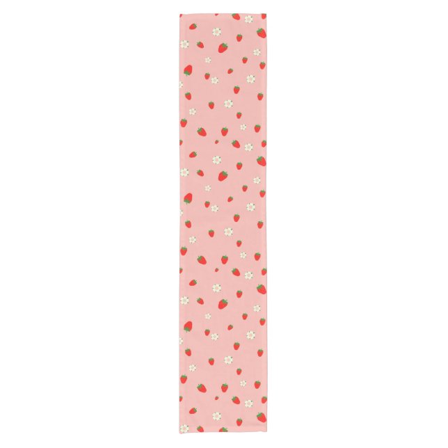 Strawberries and Flowers Pattern Short Table Runner (Front)