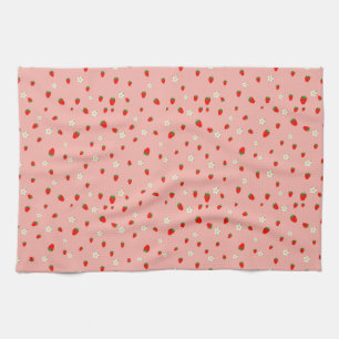 Strawberries and Flowers Pattern Tea Towel