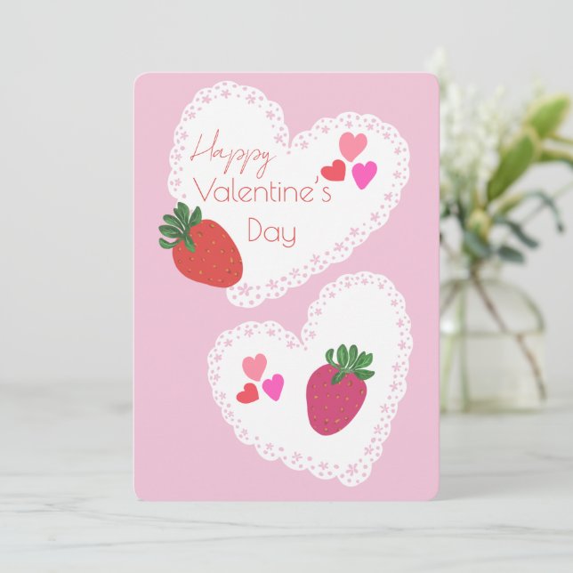 Strawberries and Hearts Happy Valentines Day  Holiday Card (Standing Front)