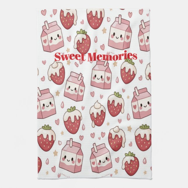 Strawberries and Milk Kitchen Towel (Vertical)