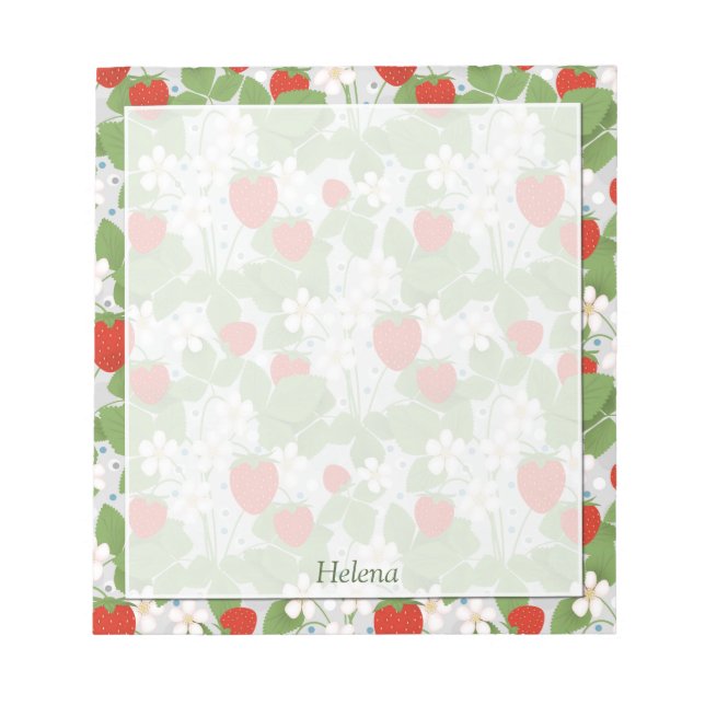 Strawberries and pink and white flowers notepad (Front)