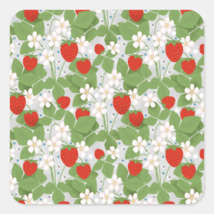 Strawberries and pink and white flowers square sticker