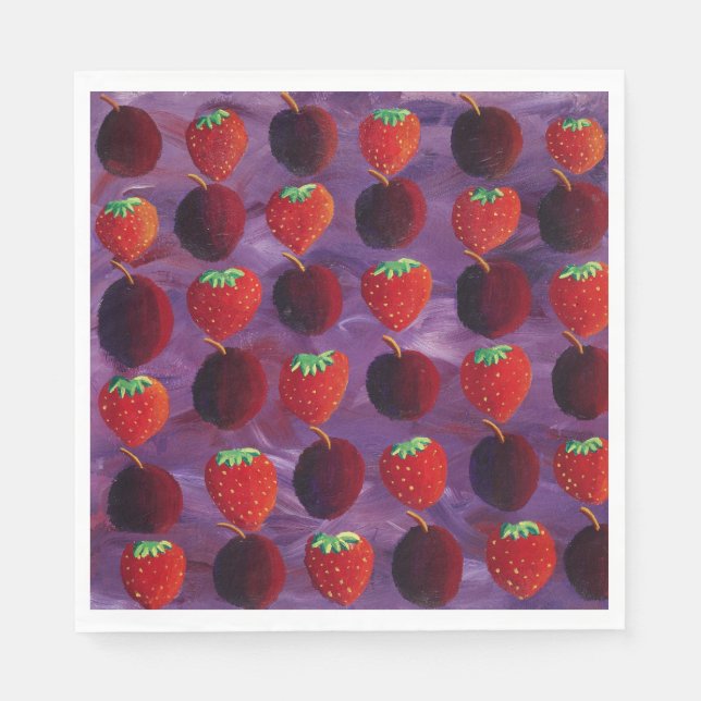 Strawberries and Plums Red Fruit Napkin (Front)