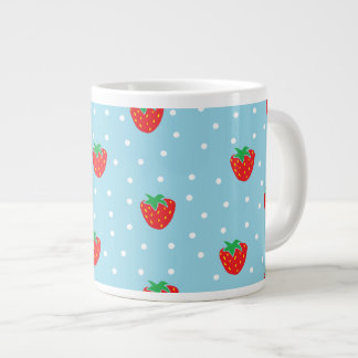 Strawberries and Polka Dots Blue Large Coffee Mug
