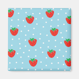 Strawberries and Polka Dots Blue Magnet