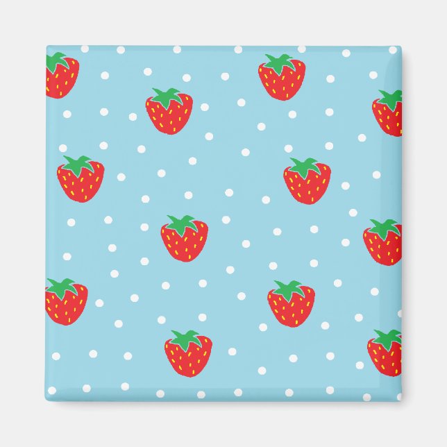 Strawberries and Polka Dots Blue Magnet (Front)