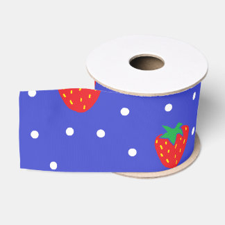 Strawberries and Polka Dots Dark Blue Grosgrain Ribbon