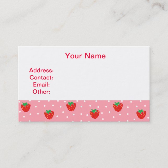 Strawberries and Polka Dots Pink Business Card (Front)