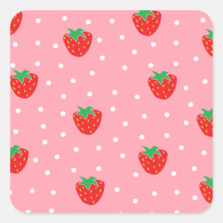 Strawberries and Polka Dots Pink Square Sticker