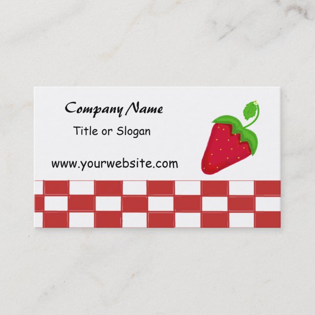 Strawberries and Red and White Checks Business Card (Front)