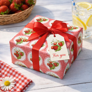 Strawberries and Red Gingham  Wrapping Paper