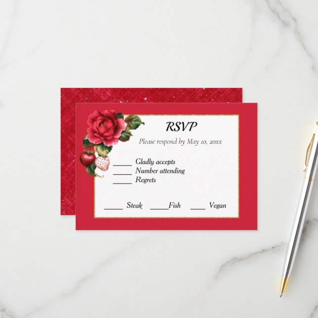 Strawberries and Red Roses Rsvp Card (Front/Back In Situ)