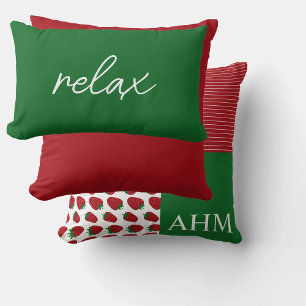 Strawberries and Stripes Quilt Style Monogram Cushion