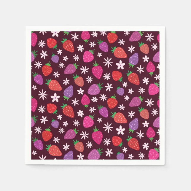 Strawberries and White Flowers Pattern  Napkin (Front)