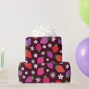 Strawberries and White Flowers Pattern  Wrapping Paper
