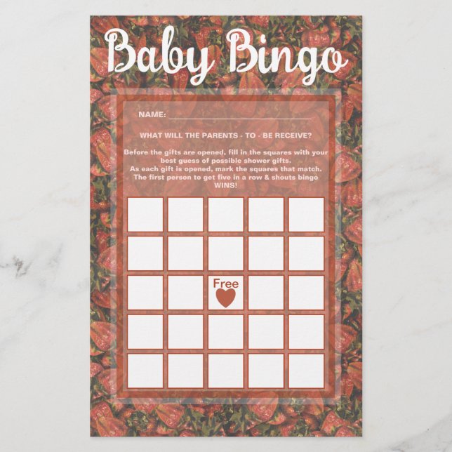Strawberries Baby Bingo Game Card (Front)