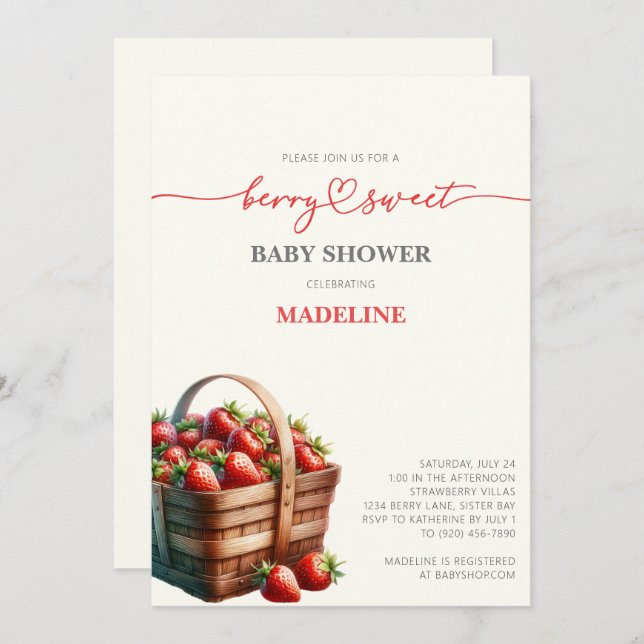 Strawberries Baby Shower  Invitation (Front/Back)