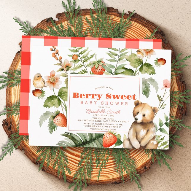 Strawberries & Bear Berry Sweet Girl Baby Shower Invitation (Creator Uploaded)