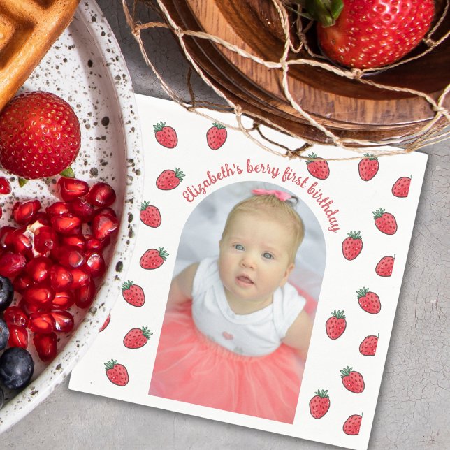 Strawberries Berry First Birthday Photo Arc Napkin (Creator Uploaded)