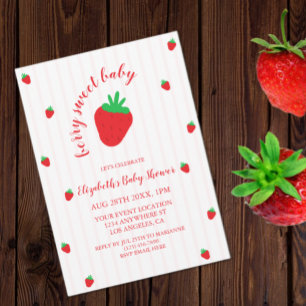 Strawberries Berry Sweet Baby Shower Invitation