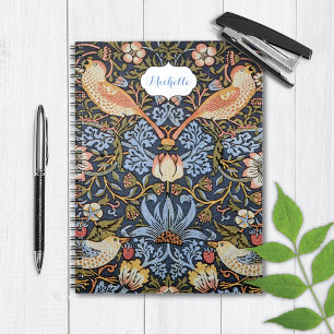 Strawberries Birds Monogram William Morris Notebook