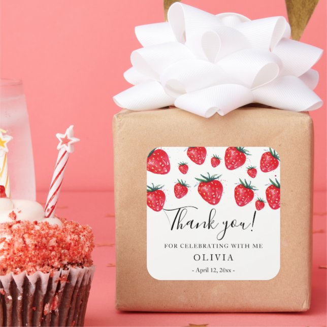 Strawberries Birthday favour sticker (Party)