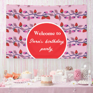 Strawberries birthday party banner