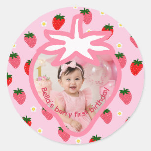 Strawberries Birthday Party Berry First Birthday Classic Round Sticker