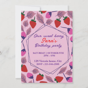Strawberries birthday party invitation