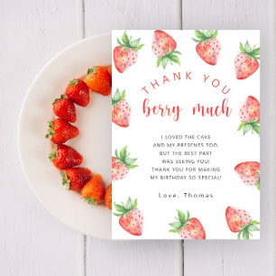 Strawberries birthday party thank you berry much card
