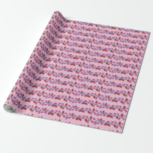 Strawberries birthday party wrapping paper