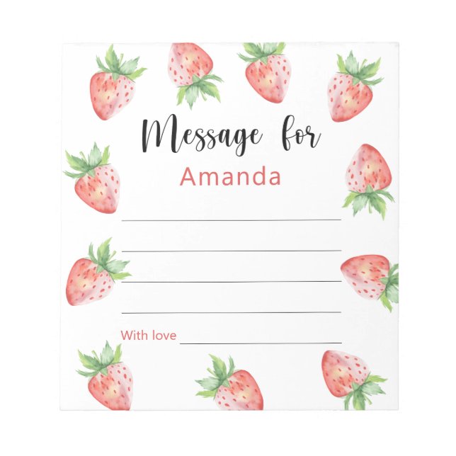 Strawberries birthday time capsule message notepad (Front)