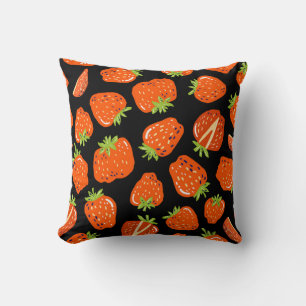 Strawberries Black: Vintage Seamless Texture Cushion