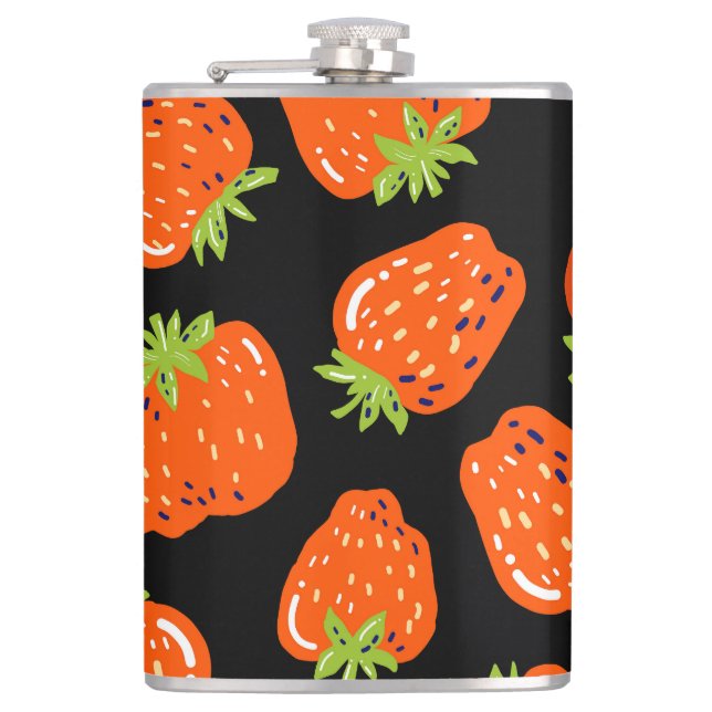 Strawberries Black: Vintage Seamless Texture Hip Flask (Front)